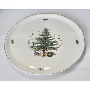 Nikko Christmas Happy Holiday Cake Plate Christmas Tree Platter 11"